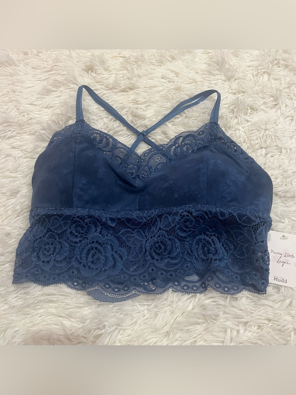 Mudd Cami Lace Bralette Criss Cross Size M Navy NWT